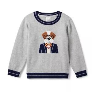 [Janie and Jack] Classic Heather Gray The Bulldog Sweater Crew Neck Size 18-24M